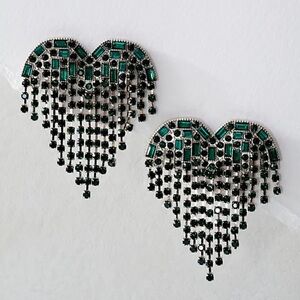 Free People Hearts On Fire Earrings in Emerald NWT